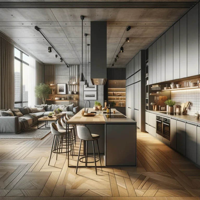DALL·E 2024-03-25 16.57.48 - Generate a photorealistic image presenting an alternate angle of the modern kitchen in a 1500 sqft Dwarka apartment, focusing this time on the interac